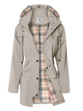 Water-Resistant Long Hooded Rain Jacket Windbreaker Hip-Length